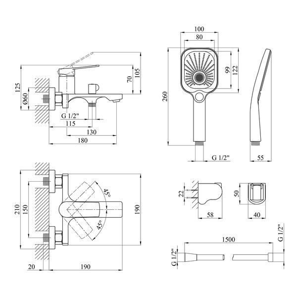 Змішувач для ванни Kroner KRP Makon - GRP060 (CV033863) CV033863 фото