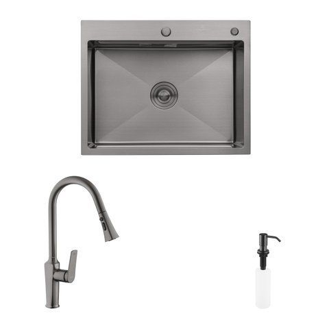 Комплект кухонна мийка Kroner Schwarze-6350HM PVD + змішувач Makon-GRP030-T + дозатор Spender-SCH049 (CVS30075) CVS30075 фото