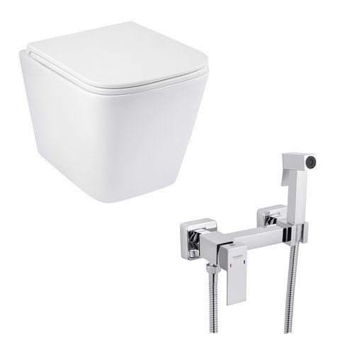Набір 2 в 1 Kroner Eifel WHI493436 RIMLESS Slim Duroplast / Soft-close / Quick relase (CV029611) + Kroner KRP Edelstahl Kubus - CHR052 (CV031896) SET-2503-2 фото