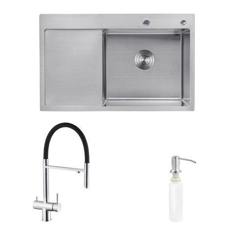 Комплект кухонна мийка Kroner Geb&uuml;rstet-7849RHM + змішувач Edelstahl Klassisch-ESG03815BLK+ дозатор Spender-016 (CVS30106) CVS30106 фото