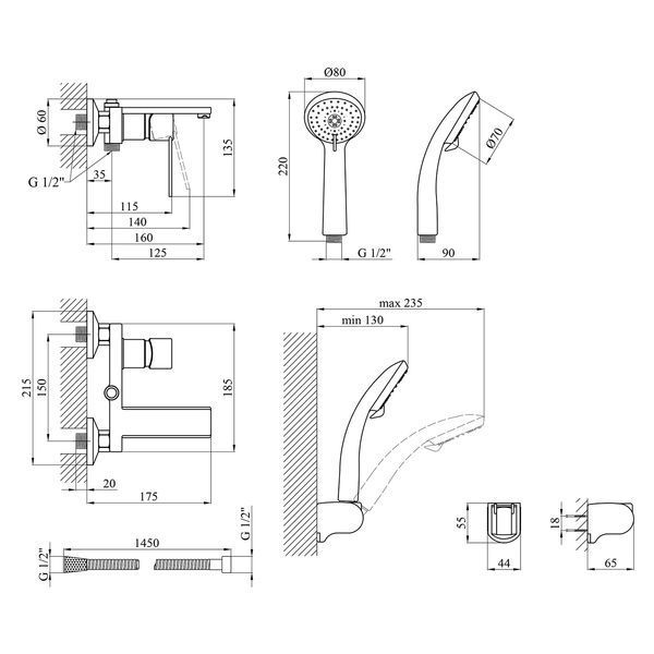 Змішувач для ванни Kroner KRP Basis - C060 (CV024302) CV024302 фото