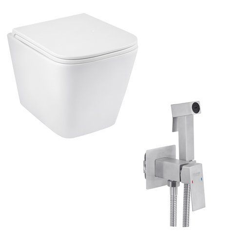 Набір 2 в 1 Kroner Eifel WHI493436 RIMLESS Slim Duroplast / Soft-close / Quick relase (CV029611) + Kroner KRP Edelstahl Kubus - ESG053 (CV029968) SET-2503-6 фото
