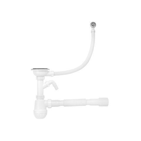 Сифон для кухонної мийки Kroner KRP - KS02R-1 3 1/2"х40/50 мм з відводом для пральної машини, з круглим переливом (CV032077) CV032077 фото