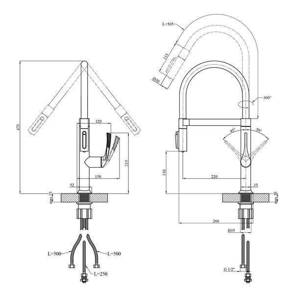 Набір 3 в 1 мийка для кухні Kroner KRP Derby - 6050HM PVD (CV027242) + Kroner KRP Axis Line - GRP039569 (CV036854) + дозатор SET-2249-9 фото