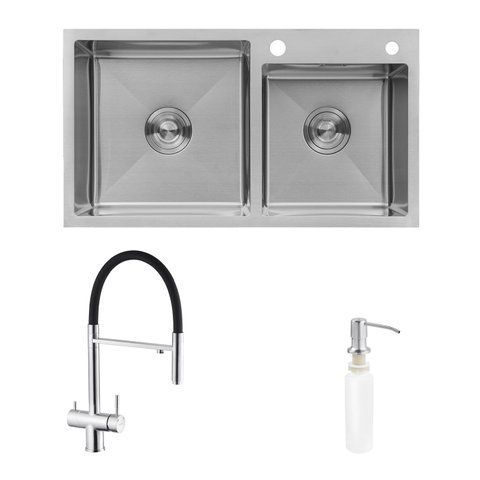 Комплект кухонна мийка Kroner Geb&uuml;rstet-7843ZHM + змішувач Edelstahl Klassisch-ESG03815BLK + дозатор Spender-016 (CVS30108) CVS30108 фото