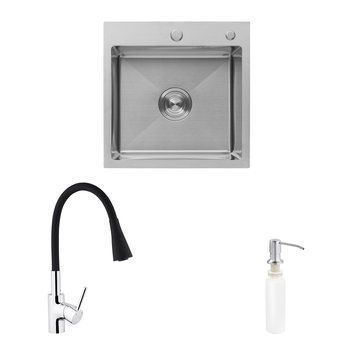 Комплект кухонна мийка Kroner Geb&uuml;rstet-5050HM + змішувач K&uuml;che-C031BLK + дозатор Spender-016 (CVS30109) CVS30109 фото