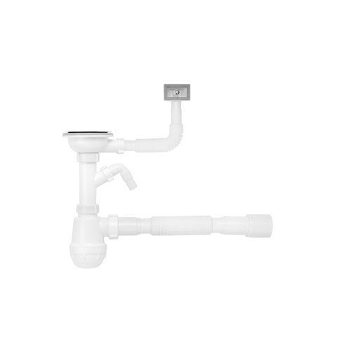 Сифон для кухонної мийки Kroner KRP - KS02-1 3 1/2"х40/50 мм з відводом для пральної машини, з квадратним переливом (CV032075) CV032075 фото