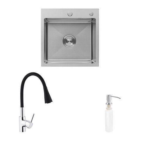 Комплект кухонна мийка Kroner Geb&uuml;rstet-5050HM + змішувач K&uuml;che-C031BLK + дозатор Spender-016 (CVS30109) CVS30109 фото