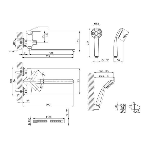 Змішувач для ванни Kroner KRM Oker - C070 (CV019668) CV019668 фото