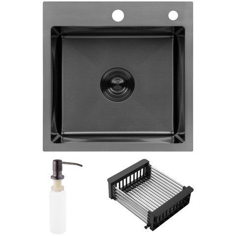 Набір 3 в 1 мийка для кухні Kroner KRP Schwarze - 4545HM PVD (CV033856) + дозатор SET-2231-27 фото