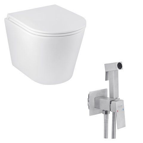 Набір 2 в 1 Kroner Armada WHI513636 RIMLESS Slim Duroplast / Soft-close / Quick relase (CV029610) + Kroner KRP Edelstahl Kubus - ESG053 (CV029968) SET-2502-6 фото