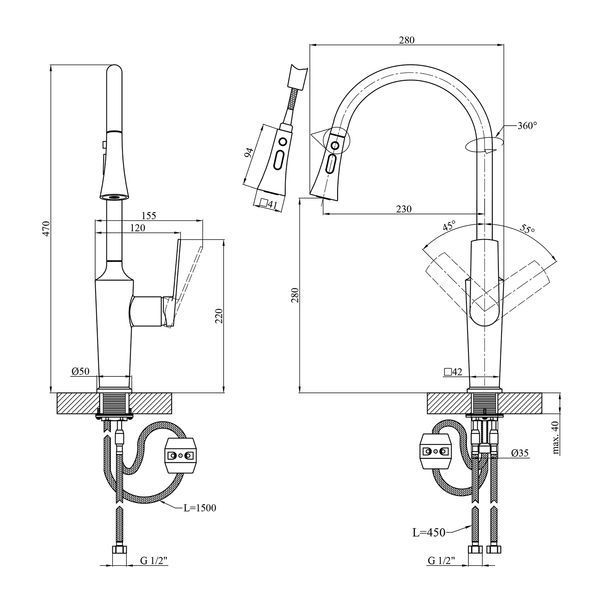 Змішувач для кухні Kroner KRP Makon - GRP030-T (CV033865) CV033865 фото