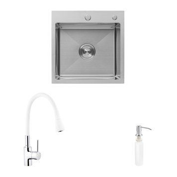 Комплект кухонна мийка Kroner Geb&uuml;rstet-5050HM + змішувач K&uuml;che-C031WHI + дозатор Spender-016 (CVS30112) CVS30112 фото