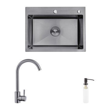 Комплект кухонна мийка Kroner Schwarze-5843HM PVD + змішувач Edelstahl Klassisch-SCH035PVD + дозатор Spender-026 (CVS30113) CVS30113 фото