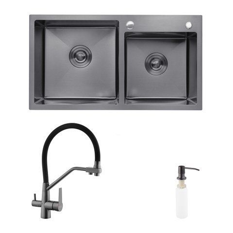 Комплект кухонна мийка Kroner Schwarze-7843ZHM PVD + змішувач Edelstahl Klassisch-PVD03817BLK + дозатор Spender-026 (CVS30115) CVS30115 фото