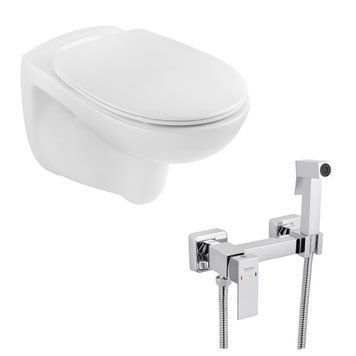 Набір 2 в 1 Kroner KRP - A534UF Rimless 410355555 Slim Duroplast / Soft-close / Quick relase (CV031644) + Kroner KRP Edelstahl Kubus - CHR052 (CV031896) SET-2504-2 фото