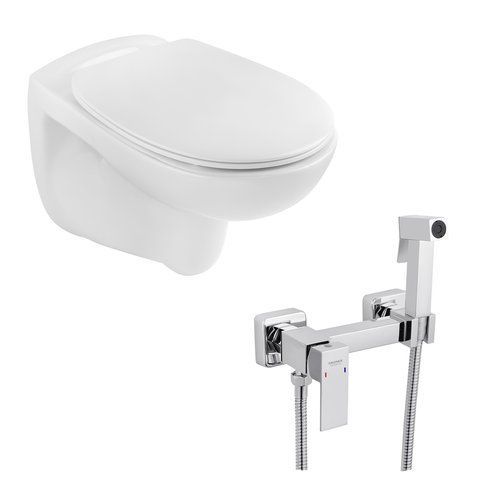Набір 2 в 1 Kroner KRP - A534UF Rimless 410355555 Slim Duroplast / Soft-close / Quick relase (CV031644) + Kroner KRP Edelstahl Kubus - CHR052 (CV031896) SET-2504-2 фото