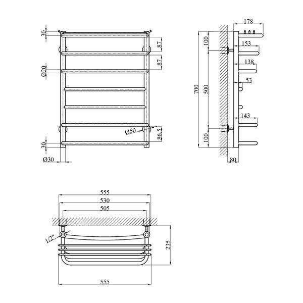 Сушарка для рушників водяна Kroner KRP Stern WT700x500-7 CV036307 фото