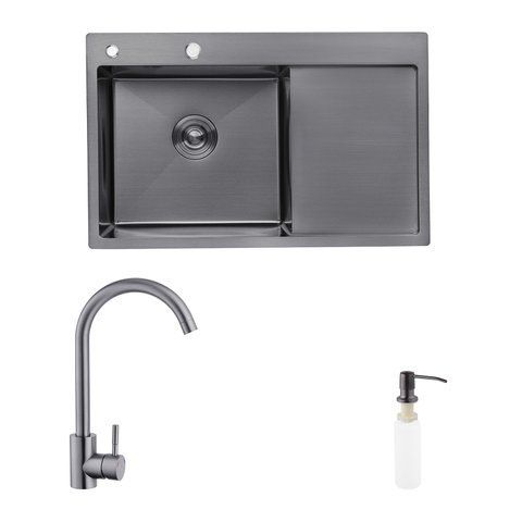 Комплект кухонна мийка Kroner Schwarze-7849LHM PVD + змішувач Edelstahl Klassisch-SCH035PVD + дозатор Spender-026 (CVS30118) CVS30118 фото
