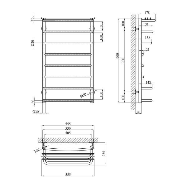 Сушарка для рушників водяна Kroner KRP Stern WT900x500-8 CV036309 фото