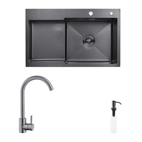 Комплект кухонна мийка Kroner Schwarze-7848RHM PVD + змішувач Edelstahl Klassisch-SCH035PVD + дозатор Spender-SCH049 (CVS30120) CVS30120 фото
