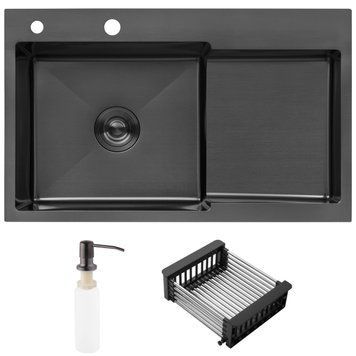 Кухонна мийка Kroner KRP Schwarze - 7848LHM PVD (3.0/1.0 мм) (CV030023) CV030023 фото