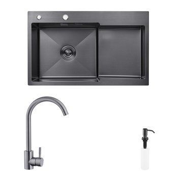 Комплект кухонна мийка Kroner Schwarze-7848LHM PVD + змішувач Edelstahl Klassisch-SCH035PVD + дозатор Spender-SCH049 (CVS30121) CVS30121 фото