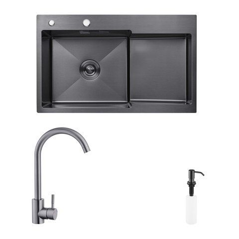 Комплект кухонна мийка Kroner Schwarze-7848LHM PVD + змішувач Edelstahl Klassisch-SCH035PVD + дозатор Spender-SCH049 (CVS30121) CVS30121 фото