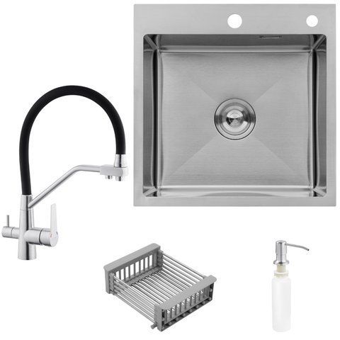 Набір 4 в 1 мийка для кухні Kroner KRP Geb&uuml;rstet - 5050HM (CV022800) + Kroner KRP Edelstahl Klassisch - ESG03817BLK (CV027936) + дозатор + кошик SET-2222-1 фото