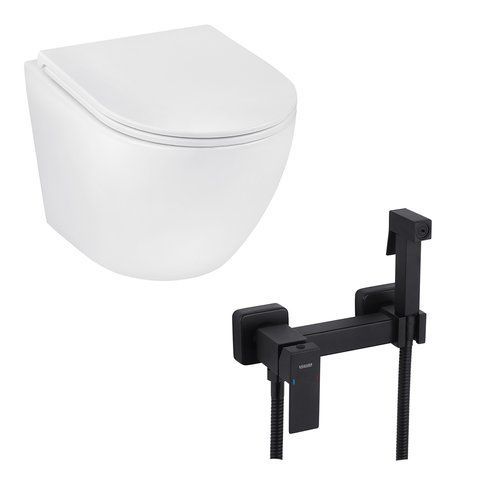 Набір 2 в 1 Kroner Harz WHI493736 RIMLESS Slim Duroplast / Soft-close / Quick relase (CV029609) + Kroner KRP Edelstahl Kubus - SCH052 (CV027931) SET-2501-1 фото