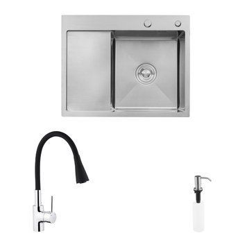 Комплект кухонна мийка Kroner Geb&uuml;rstet-6350RHM + змішувач K&uuml;che-C031BLK + дозатор Spender-ECG049 (CVS30127) CVS30127 фото