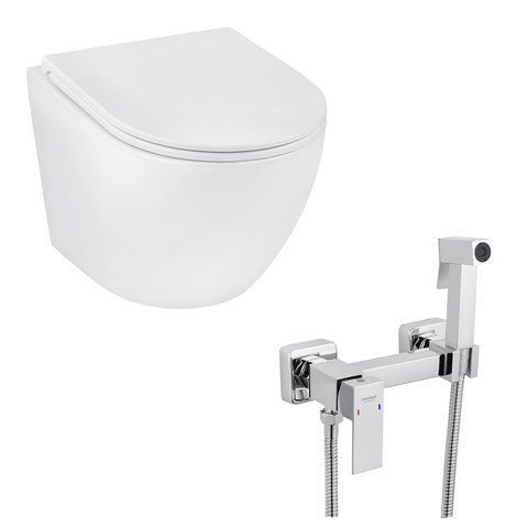 Набір 2 в 1 Kroner Harz WHI493736 RIMLESS Slim Duroplast / Soft-close / Quick relase (CV029609) + Kroner KRP Edelstahl Kubus - CHR052 (CV031896) SET-2501-2 фото