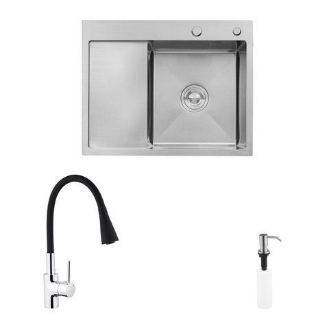 Комплект кухонна мийка Kroner Geb&uuml;rstet-6350RHM + змішувач K&uuml;che-C031BLK + дозатор Spender-ECG049 (CVS30127) CVS30127 фото