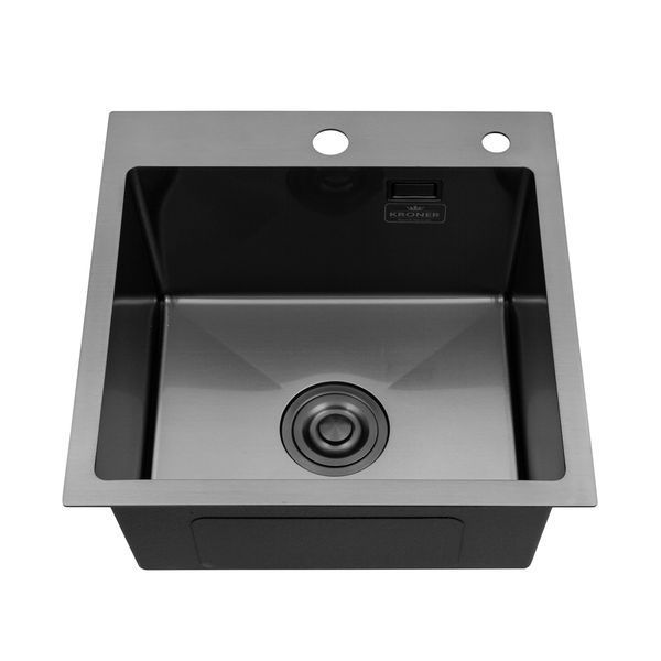 Набір 4 в 1 мийка для кухні Kroner KRP Schwarze - 4545HM PVD (CV033856) + Kroner KRP Edelstahl Klassisch - SCH035PVD (CV024351) + дозатор + кошик SET-2234-14 фото