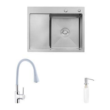Комплект кухонна мийка Kroner Geb&uuml;rstet-6350RHM + змішувач K&uuml;che-C031GRA + дозатор Spender-016 (CVS30128) CVS30128 фото
