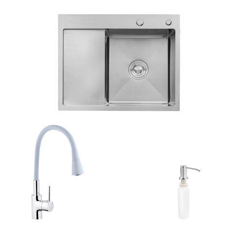 Комплект кухонна мийка Kroner Geb&uuml;rstet-6350RHM + змішувач K&uuml;che-C031GRA + дозатор Spender-016 (CVS30128) CVS30128 фото
