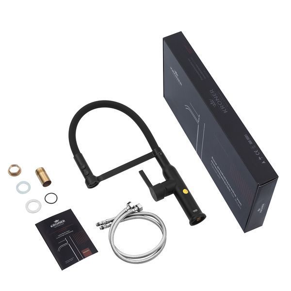 Набір 4 в 1 мийка для кухні Kroner KRP Schwarze - 5050HM PVD (CV022793) + Kroner KRP Ersel - SCH03112BLK (CV035578) + дозатор + кошик SET-2237-4 фото