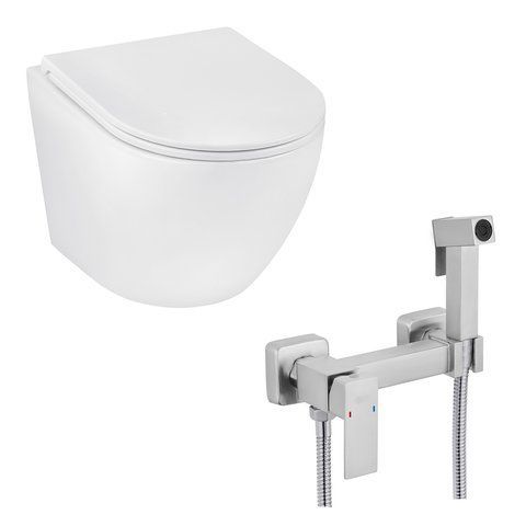 Набір 2 в 1 Kroner Harz WHI493736 RIMLESS Slim Duroplast / Soft-close / Quick relase (CV029609) + Kroner KRP Edelstahl Kubus - ESG052 (CV031897) SET-2501-4 фото