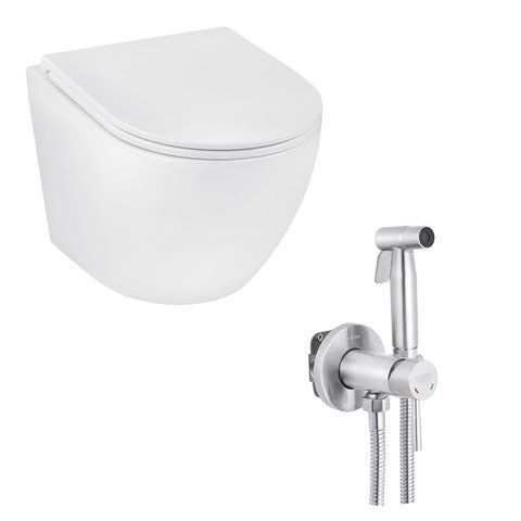 Набір 2 в 1 Kroner Harz WHI493736 RIMLESS Slim Duroplast / Soft-close / Quick relase (CV029609) + Kroner KRP Edelstahl Klassisch - ESG053 (CV029966) SET-2501-7 фото