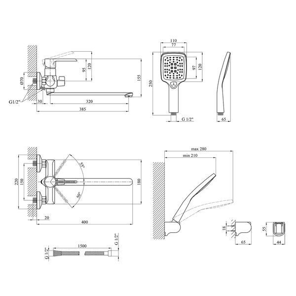 Змішувач для ванни Kroner KRP Essen - SCH070 (CV024330) CV024330 фото