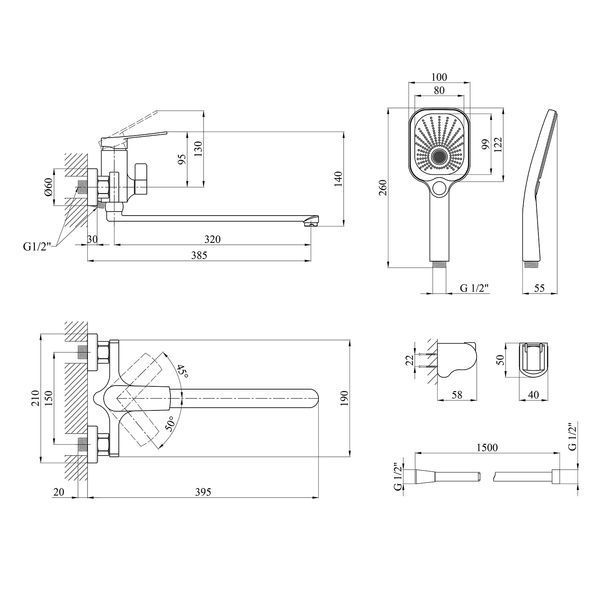 Змішувач для ванни Kroner KRP Makon-GRP070 (CV033861) CV033861 фото