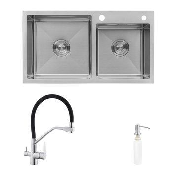 Комплект кухонна мийка Kroner Geb&uuml;rstet-7843ZHM + змішувач Edelstahl Klassisch-ESG03817BLK + дозатор Spender-016 (CVS30144) CVS30144 фото