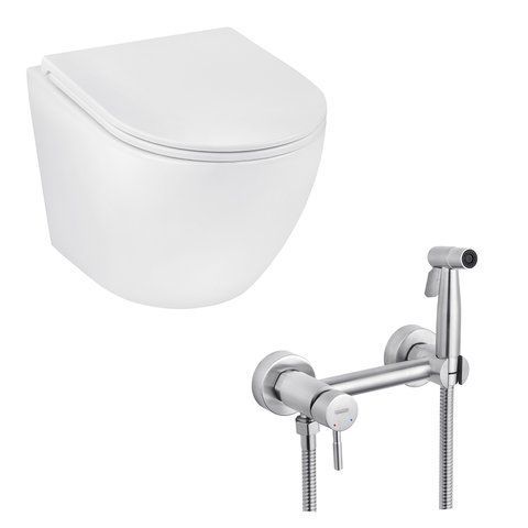 Набір 2 в 1 Kroner Harz WHI493736 RIMLESS Slim Duroplast / Soft-close / Quick relase (CV029609) + Kroner KRP Edelstahl Klassisch - ESG052 (CV027929) SET-2501-12 фото