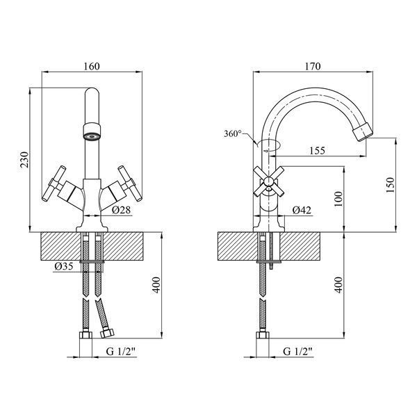 Змішувач для раковини Kroner KRM Aller - C010 (CV012063) CV012063 фото