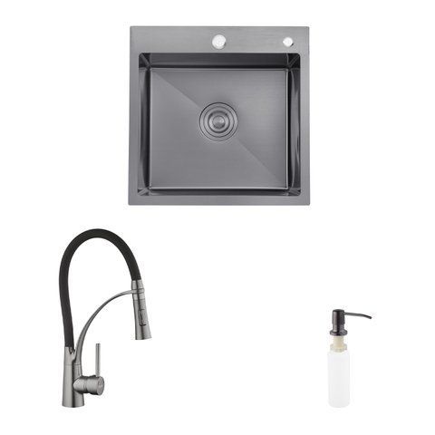 Комплект кухонна мийка Kroner Schwarze-5050HM PVD + змішувач Ersel-GRP03393BLK + дозатор Spender-026 (CVS30145) CVS30145 фото
