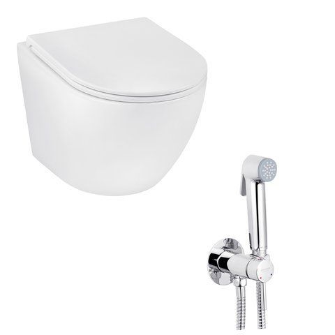 Набір 2 в 1 Kroner Harz WHI493736 RIMLESS Slim Duroplast / Soft-close / Quick relase (CV029609) + Kroner KRP Bidet - C082 (CV031550) SET-2501-13 фото