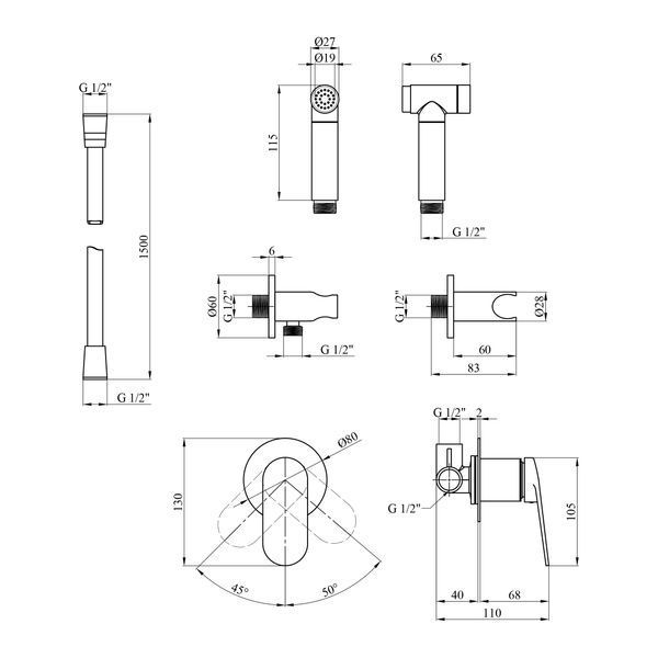 Набір для гігієнічного душу зі змішувачем Kroner Element 211234-3801 (CV035993) CV035993 фото