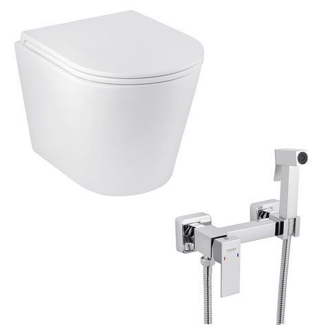 Набір 2 в 1 Kroner Armada WHI513636 RIMLESS Slim Duroplast / Soft-close / Quick relase (CV029610) + Kroner KRP Edelstahl Kubus - CHR052 (CV031896) SET-2502-2 фото
