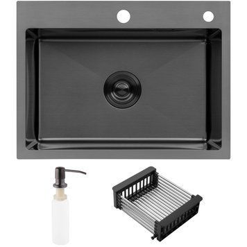 Набір 3 в 1 мийка для кухні Kroner KRP Schwarze - 5843HM PVD (CV022794) + дозатор SET-2231-30 фото
