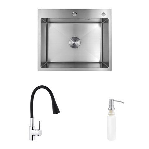 Комплект кухонна мийка Kroner Geb&uuml;rstet-6050HM + змішувач K&uuml;che-C031BLK + дозатор Spender-016 (CVS29843) CVS29843 фото